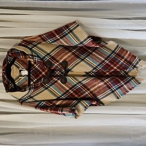 One size Mixit plaid wrap with toggle buttons.
